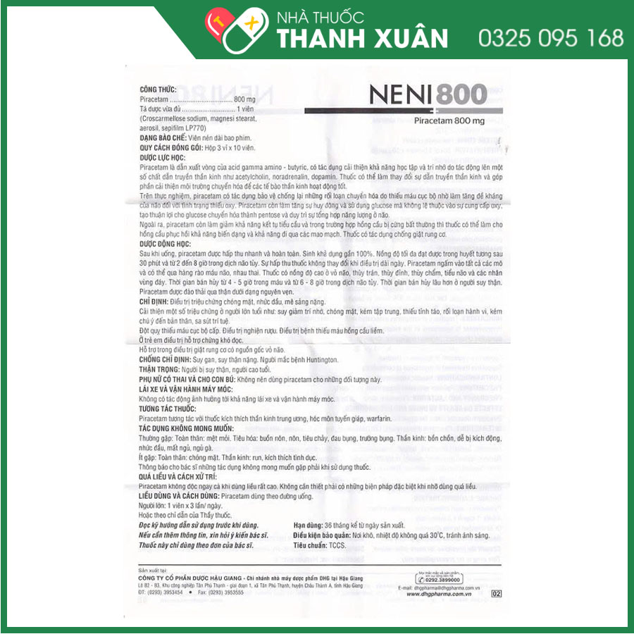 NENI 800mg thuốc điều trị chóng mặt, đau đầu, suy giảm trí nhớ, kém tập chung
